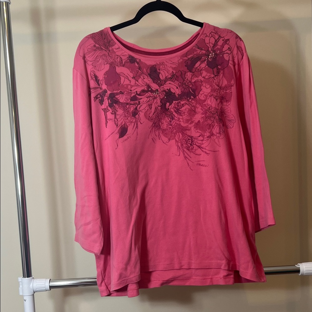 Nicole Miller Pink Floral Long Sleeve Top